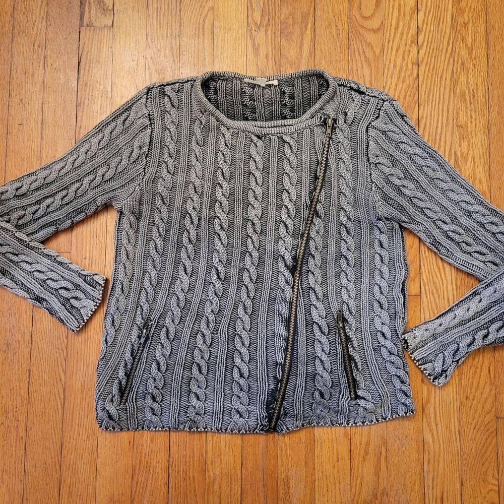 Anthro‎ Tulle Black Grey Knit Moto Asymmetric Zip Sweater Jacket M Whimsigoth